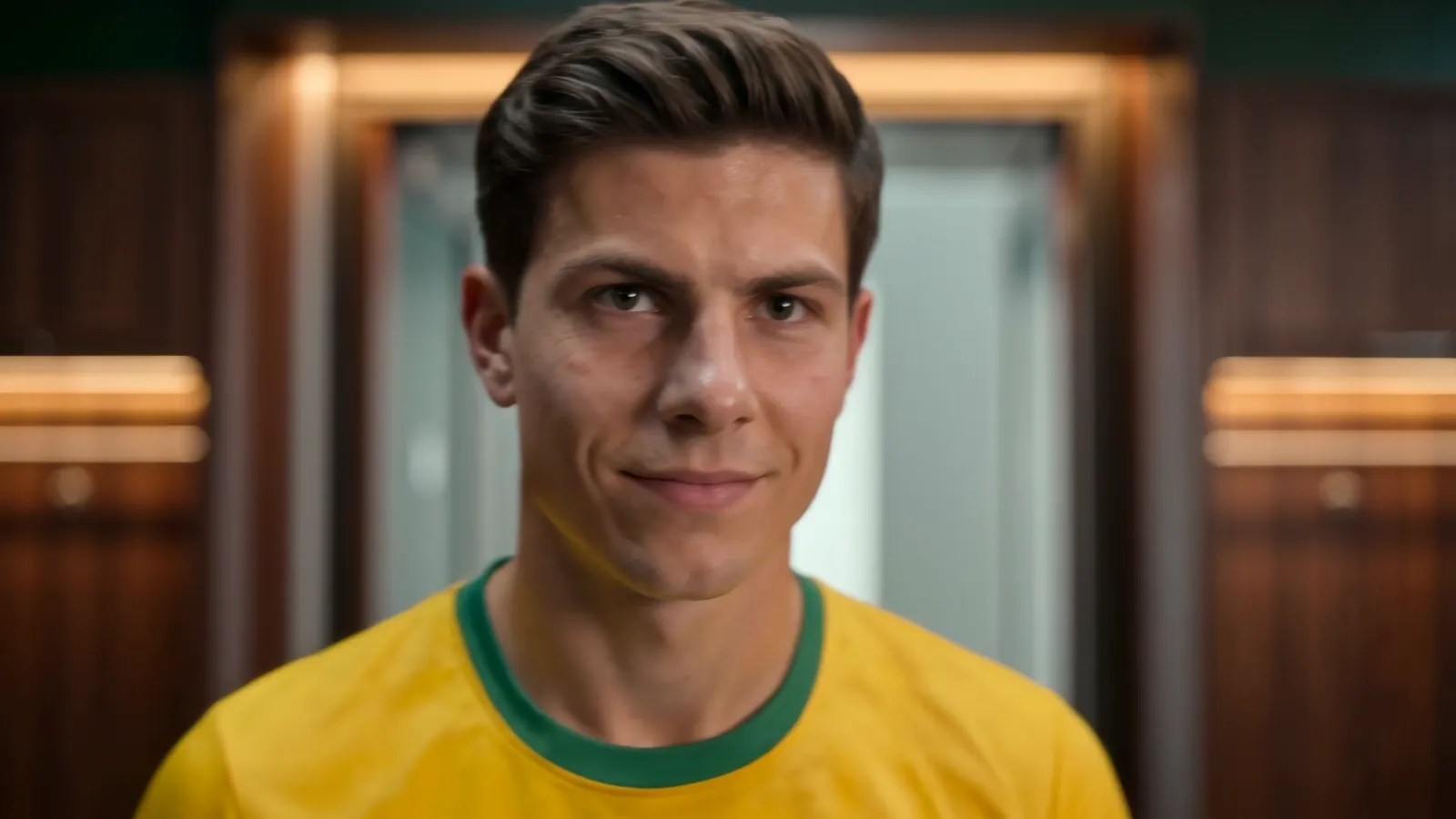 The character as a young adult in the tunnel before an international match
