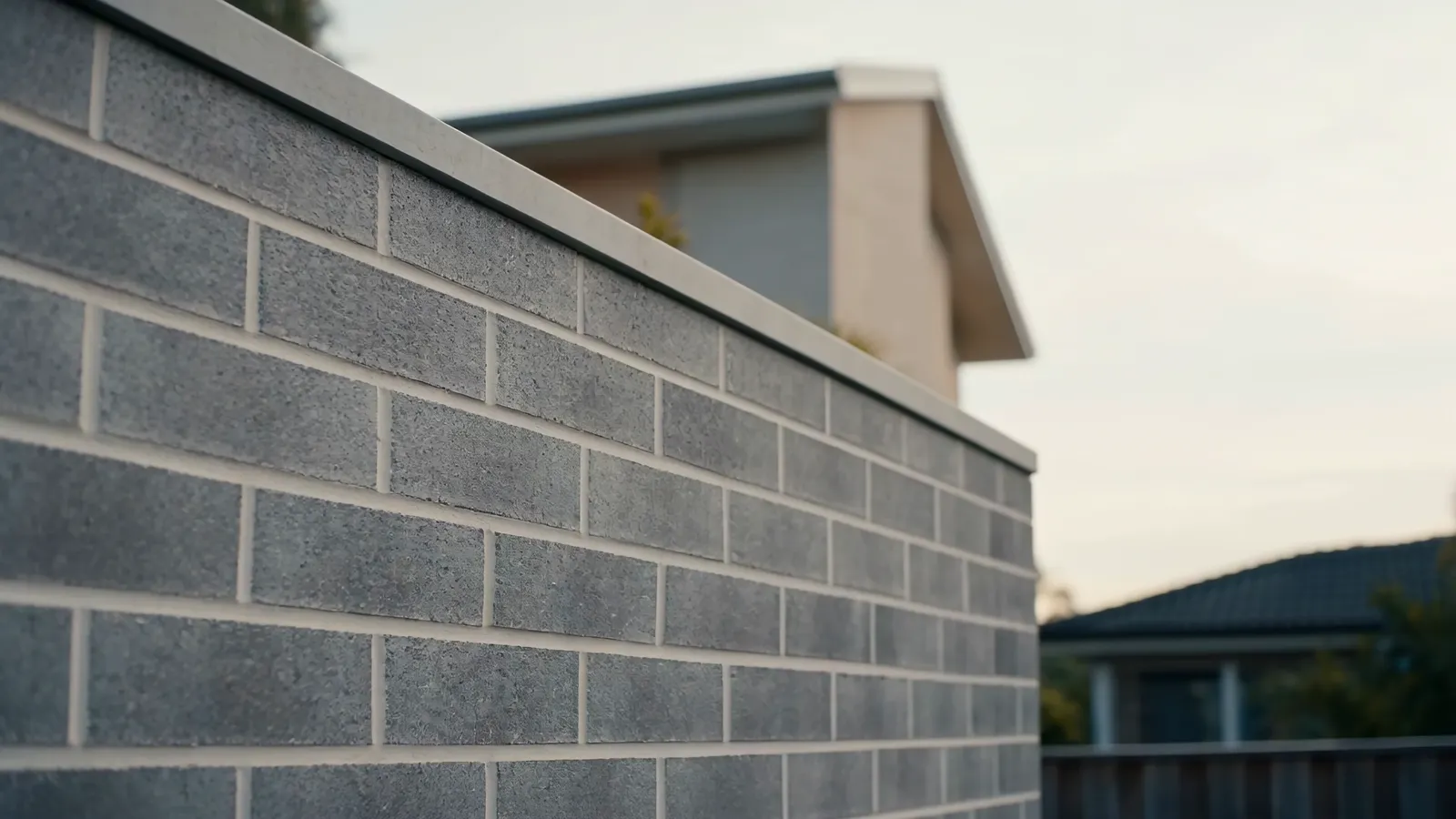 The brick wall of the family home in morning light
