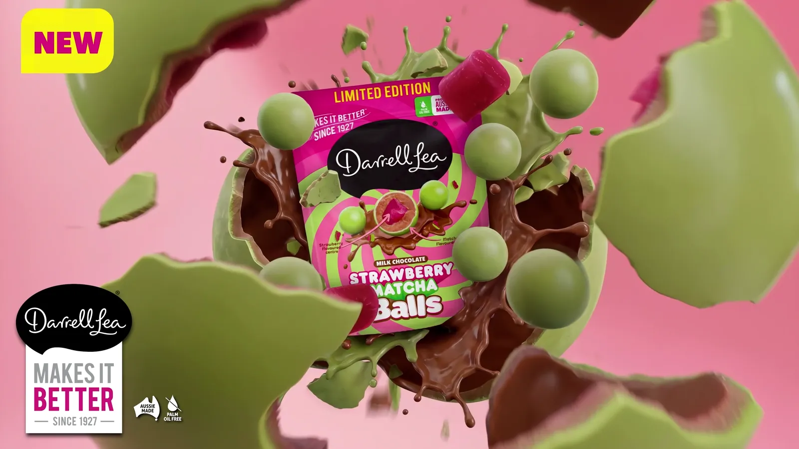 The Strawberry Matcha Balls pack revealed as the shell breaks open