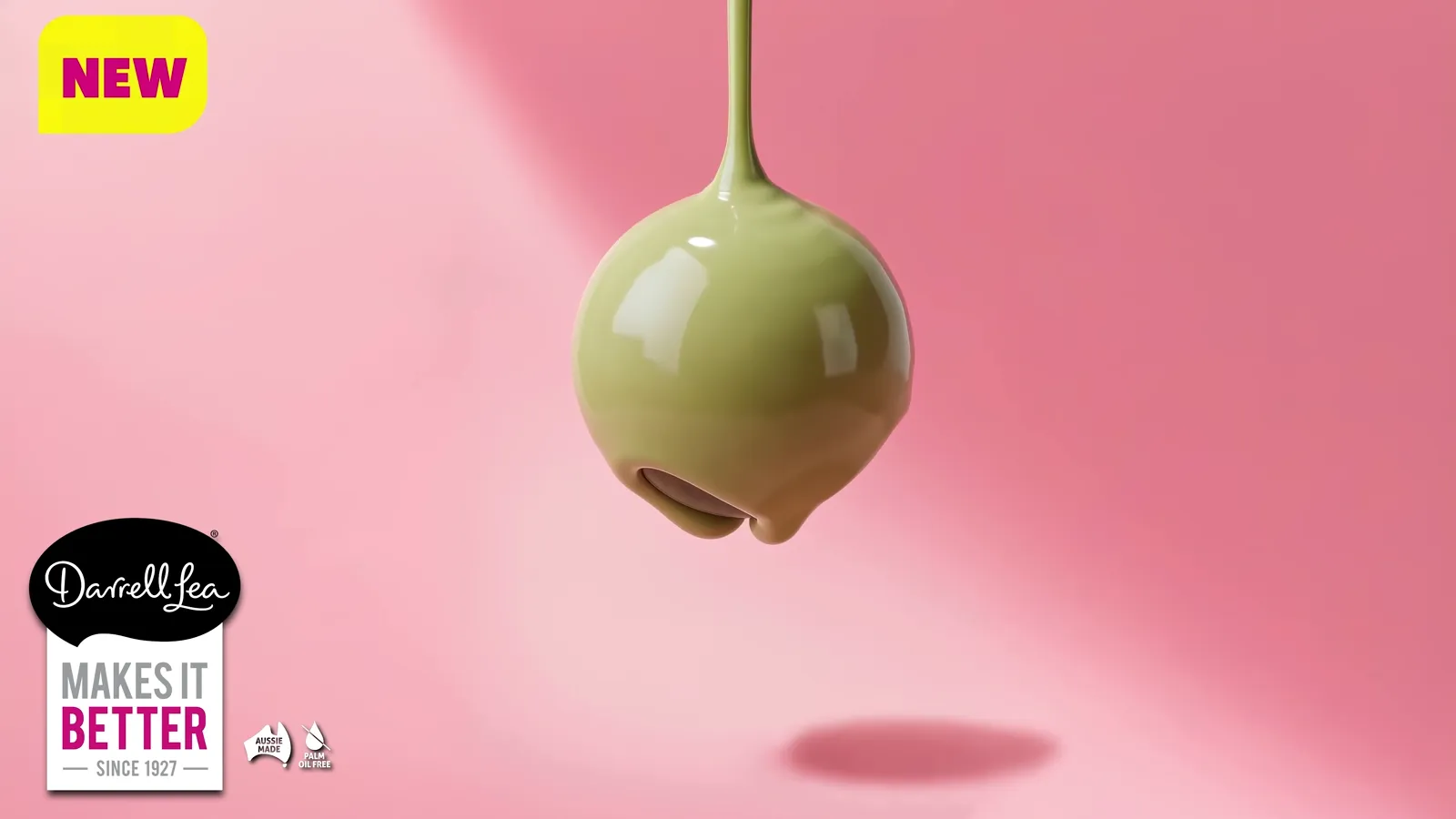 The matcha shell forming over the chocolate layer