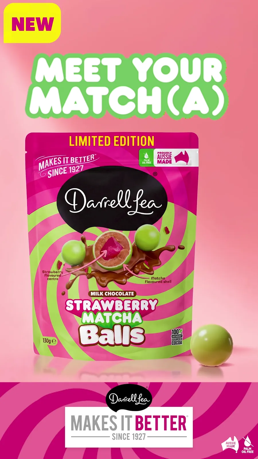 Vertical Strawberry Matcha Balls execution built for social and digital placements