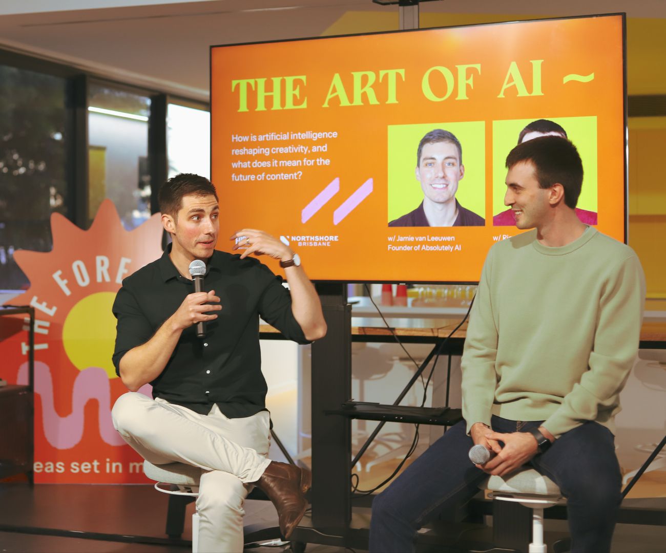 Jamie van Leeuwen speaking on The Art of AI panel at Northshore Brisbane